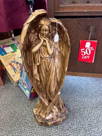 West Saint Paul Antiques - TALL STANDING GOLD TONE ANGEL STATUE