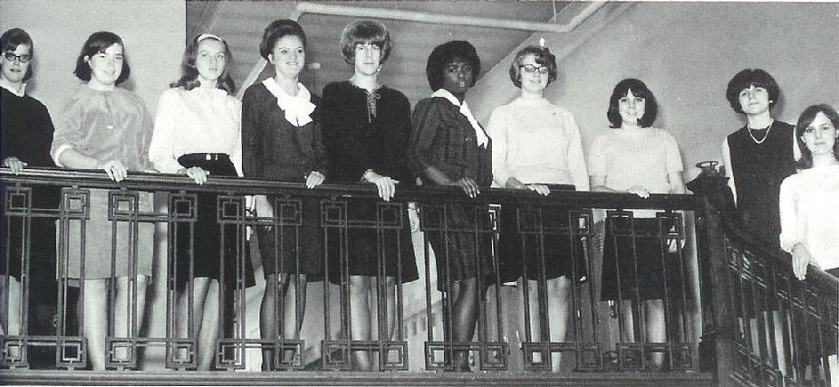 North High School 1966 English Aides Bonnie Stevenson, Sandy Seeger, Kathy Rasmussen, Dorothy Hinrichs, Jan Swanson, Gloria Samuels, Janice Bell, Sue Martinson, Linda Mattox & Pat Gleason.